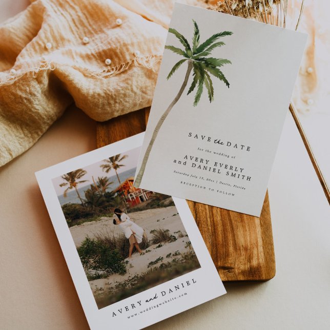 Invitación Boda De Playa Salvar El Árbol De Palm De Acuarela  (Subido por el creador)