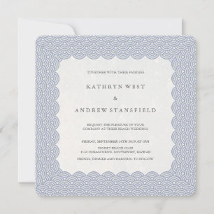 Invitación Boda de playa Seigaiha Waves con vieiras moradas-a