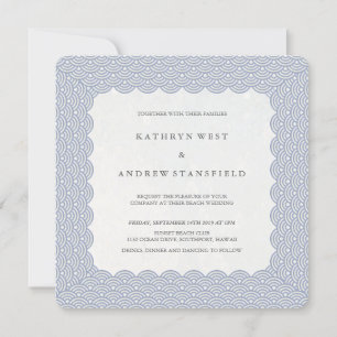 Invitación Boda de playa Seigaiha Waves con vieiras moradas-a