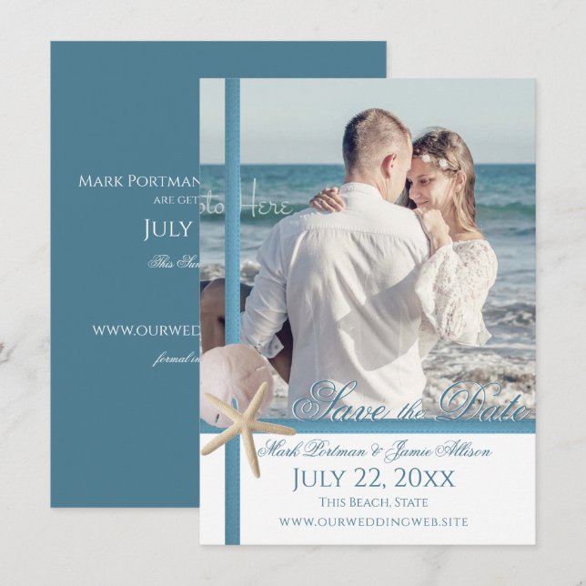 Invitación Boda de playa Starfish Dólar de arena salva la fec (Anverso / Reverso)