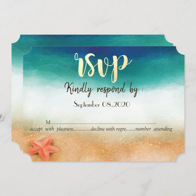 Invitación Boda de playa,Starfish RSVP (Anverso / Reverso)