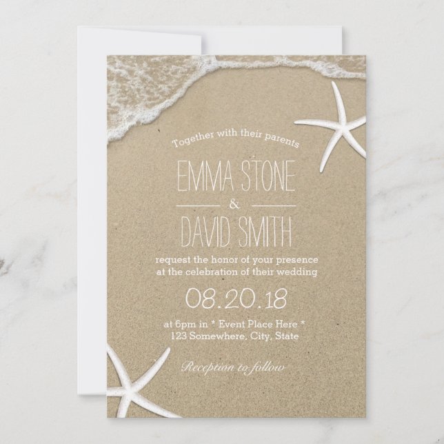 Invitación Boda de playa Starfish y Ondas Tropicales (Anverso)