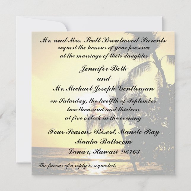 Invitación Boda de playa tropical (Anverso)
