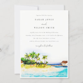 Invitación Boda de Playa Tropical Costera de Palmeras