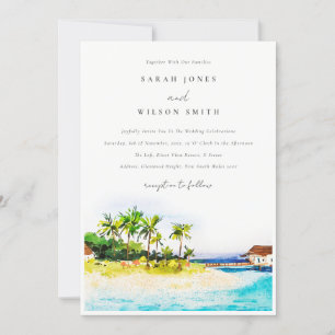 Invitación Boda de Playa Tropical Costera de Palmeras