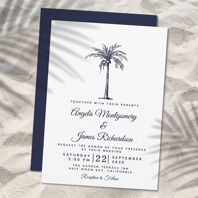Invitación Boda de playa tropical de palmeras azules de la Ma (Subido por el creador)
