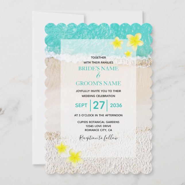 Invitación Boda de playa tropical de Plumeria Frangipani Amar (Anverso)