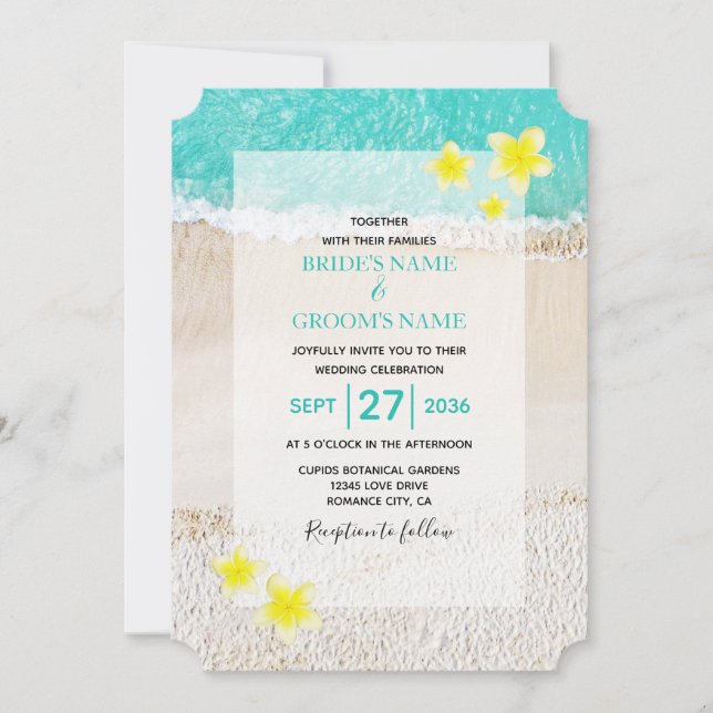 Invitación Boda de playa tropical de Plumeria Frangipani Amar (Anverso)