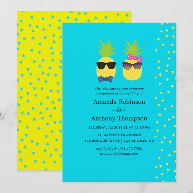 Invitación Boda de playa tropical de verano dorada y turquesa (Anverso / Reverso)