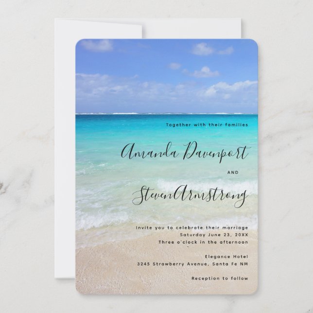 Invitación Boda de playa tropical del Caribe Azul de Azure (Anverso)