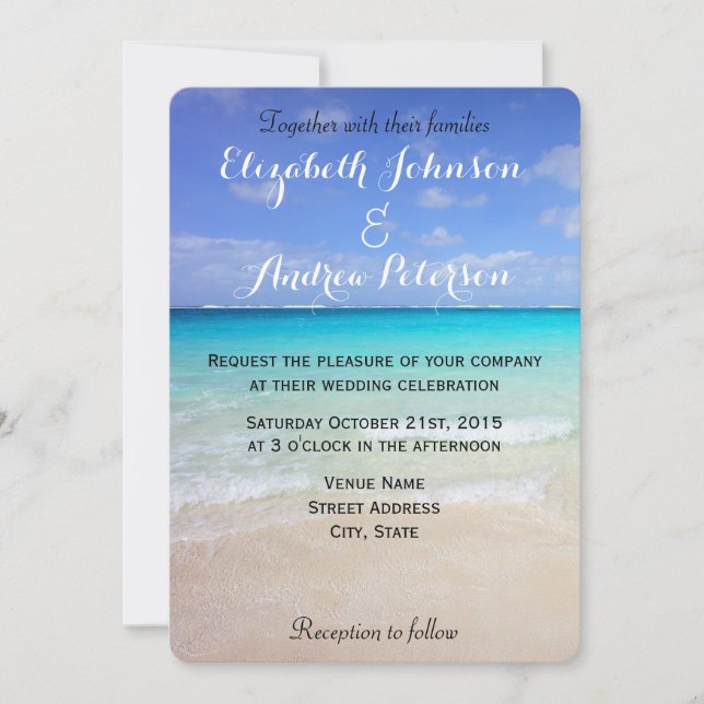 Invitación Boda de playa tropical del Caribe Azul de Azure (Anverso)