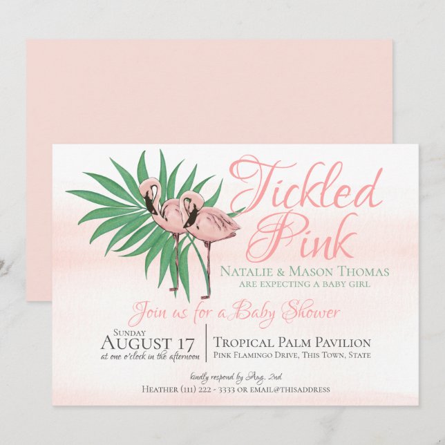 Invitación Boda de playa tropical Flamingo rosa (Anverso / Reverso)