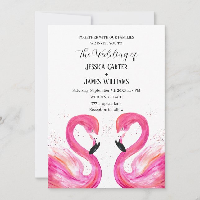 Invitación Boda de playa tropical Flamingo rosa (Anverso)