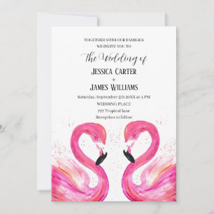 Invitación Boda de playa tropical Flamingo rosa