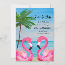 Invitación Boda de playa tropical Flamingo rosa