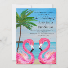 Invitación Boda de playa tropical Flamingo rosa