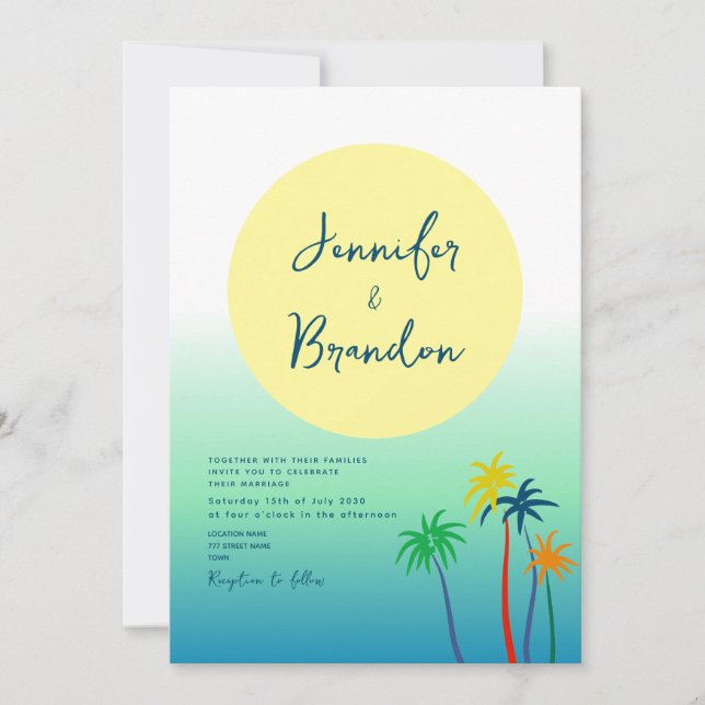 Invitación Boda de Playa Tropical Palm Tree (Anverso)