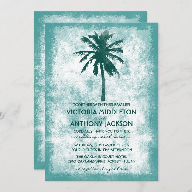 Invitación Boda de Playa Tropical Palm Tree (Anverso / Reverso)