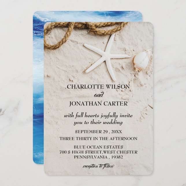 Invitación Boda de playa tropical tropical de Starfish (Anverso / Reverso)