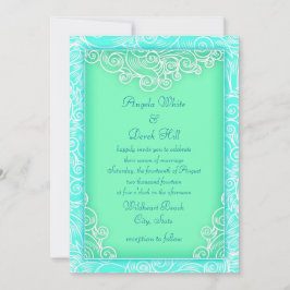 Invitación Boda de Playa Verde con Olas de Aqua y Menta