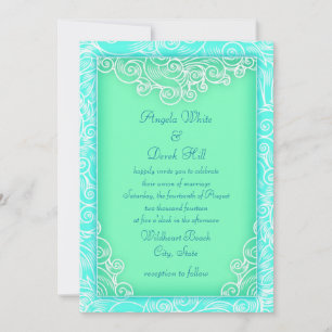 Invitación Boda de Playa Verde con Olas de Aqua y Menta