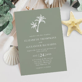 Invitación Boda de Playa Verde Sage con Palmeras Tropicales