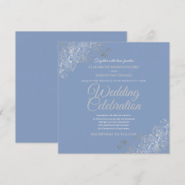 Invitación Boda de Plaza Azul Elegante Filigree Plateado