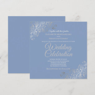 Invitación Boda de Plaza Azul Elegante Filigree Plateado