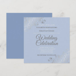 Invitación Boda de Plaza Gris Azul Elegante de Plata Filigrí