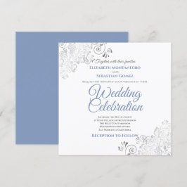 Invitación Boda de Plaza Gris Azul Elegante de Plata Filigrí