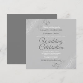 Invitación Boda de Plaza Gris Elegante de Plata Filigrés
