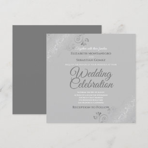 Invitación Boda de Plaza Gris Elegante de Plata Filigrés