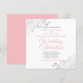 Invitación Boda de Plaza Gris Rosa Elegante, Filigree Platead