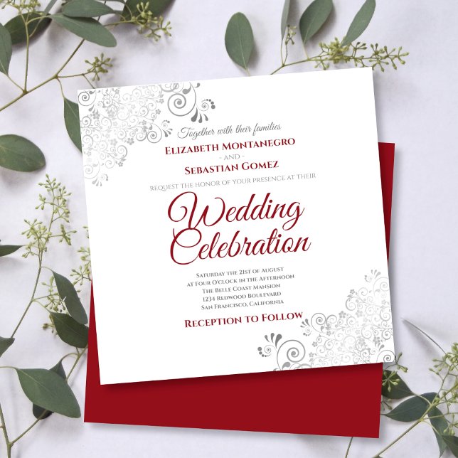 Invitación Boda de Plaza Roja y Blanca Elegante de Filigree P (Subido por el creador)