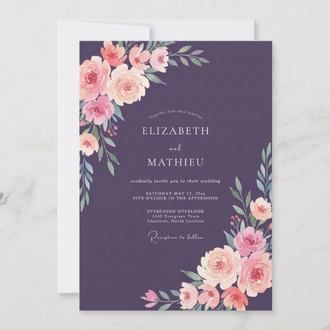 Invitación Boda de Plum Peach Peony (Anverso)