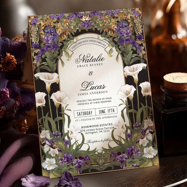 Invitación Boda de Plum Purple Floral Gótico Art Nouveau (Subido por el creador)