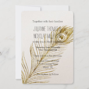 Invitación Boda de plumas de oro Glam Peacock