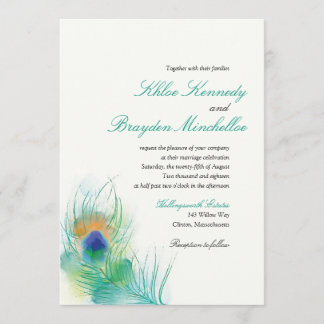 Invitación Boda de plumas de pavo real acuático