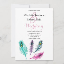 Invitación Boda de plumas de pavo real acuático