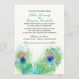 Invitación Boda de plumas de pavo real acuático