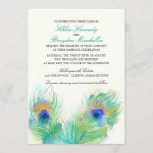 Invitación Boda de plumas de pavo real acuático