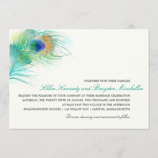 Invitación Boda de plumas de pavo real acuático