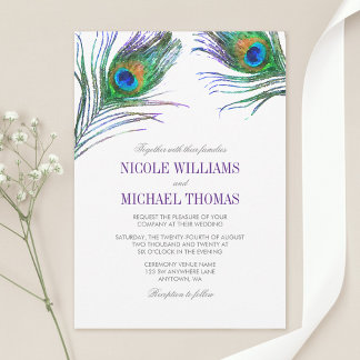 Invitación Boda de plumas de pavo real acuático