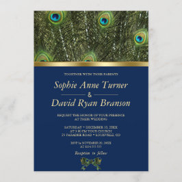 Invitación Boda de plumas de pavo real azul de la marina