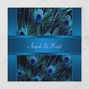 Invitación Boda de plumas de pavo real azul real púrpura