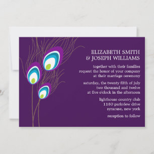 Invitación Boda de plumas de pavo real morado