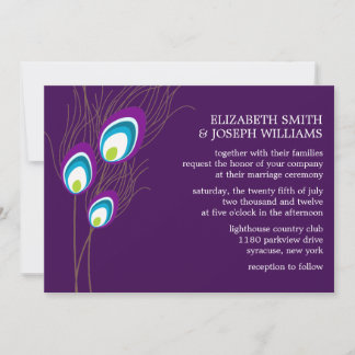 Invitación Boda de plumas de pavo real morado
