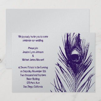 Invitación Boda de plumas de pavo real morado