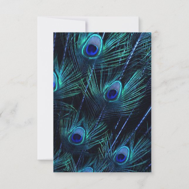 Invitación Boda de plumas de pavo real morado azul (Anverso)