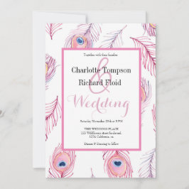 Invitación Boda de plumas de pavo real rosado